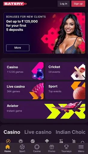 Baterybet mobile app interface 